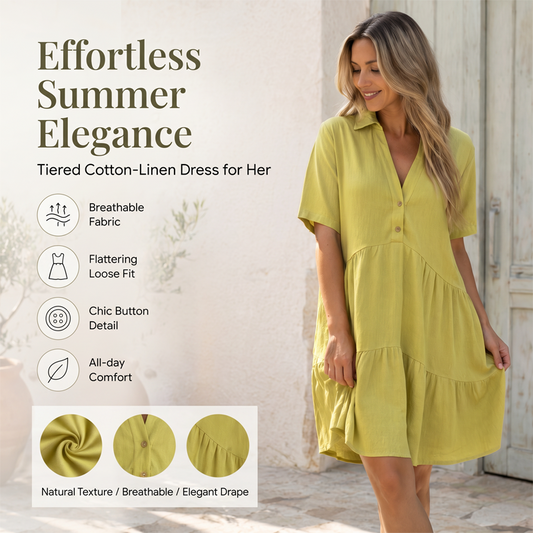 💝Vestido de botões com lapela, de cor sólida e confortável
