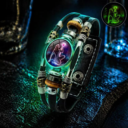 🎉  2026 Venda — Mais de 21  300 Sold! 🔥  Pulseira de sinal do zodíaco de couro Glow-in-the-dark