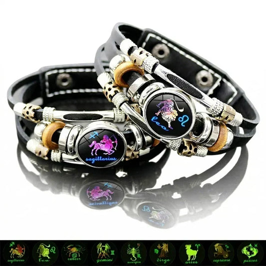 🎉  2026 Venda — Mais de 21  300 Sold! 🔥  Pulseira de sinal do zodíaco de couro Glow-in-the-dark