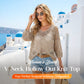 🥰Promoção de Verão💛Top de croché bege de inspiração boémia para mulher, com decote em V