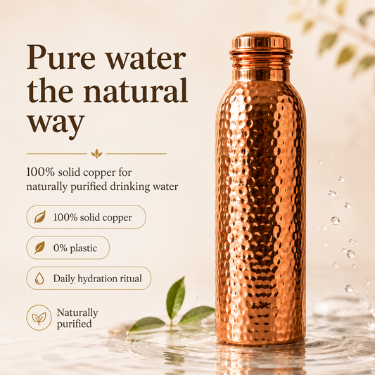 ❄️Summer Fresh com 50% de desconto!💧Garrafa de água premium feita de cobre maciço a 100% – sem plástico e inspirada na Ayurveda