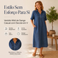 👗 50% OFF AGORA! 👖 Vestido Midi Jeans Casual com Bolsos – Tecido jeans macio e caimento relaxado – Bolsos funcionais, perfeito para o dia a dia – confortável e versátil ✨🌸