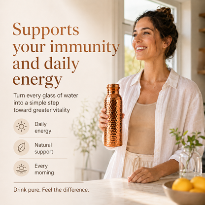 ❄️Summer Fresh com 50% de desconto!💧Garrafa de água premium feita de cobre maciço a 100% – sem plástico e inspirada na Ayurveda