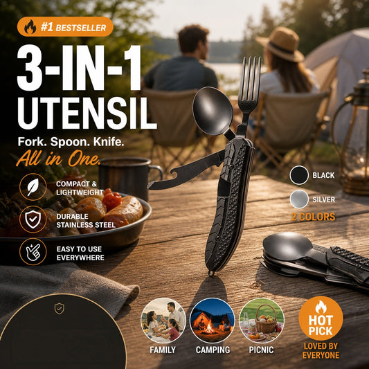 🏕️Conjunto de louça multifuncional dobrável para exterior 4 em 1