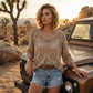 🥰Promoção de Verão💛Top de croché bege de inspiração boémia para mulher, com decote em V