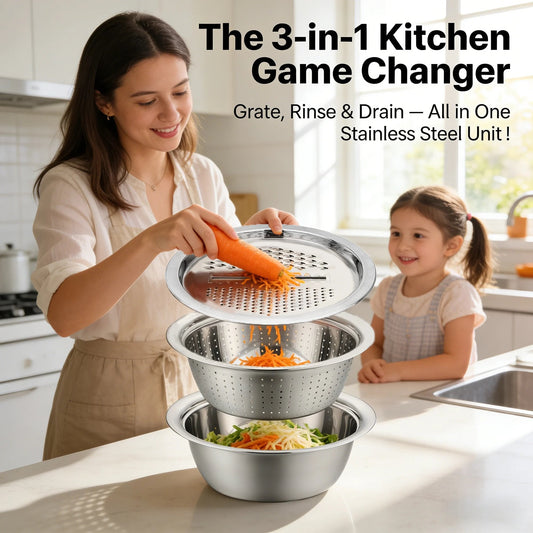🔥HOT SALE 49% OFF-🌞🍴German Quality 3-in-1 Stainless Steel Grater Bowl | Food Safe | Dishwasher Safe
