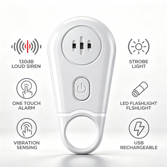 🔥 50% OFF AGORA! 🛡️ Chaveiro com Alarme de Segurança Pessoal – Sirene de Emergência de 130dB com Modo por Vibração, Lanterna Recarregável e Luz Estroboscópica, Dispositivo com Argola para Mulheres, Idosos, Viagens e Segurança em Hotéis