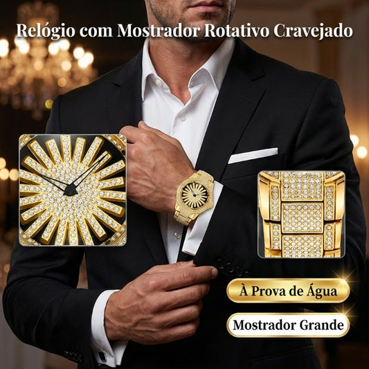 Relógio Masculino Cravejado com Mostrador Rotativo