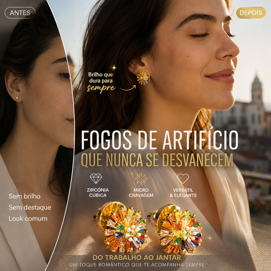 📢📢50% DE DESCONTO !! ⏰Brincos de pressão com motivos de fogos de artifício coloridos para mulher