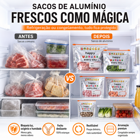 🧺 50% DE DESCONTO – Sacos de Alumínio Reutilizáveis para Armazenamento | 10 peças, vedação hermética & práticos