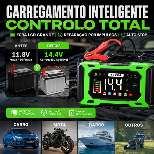 🔥Desconto de 50% no último dia!🔥Carregador Inteligente de Bateria de Automóvel 12V 6A com Reparação por Impulsos