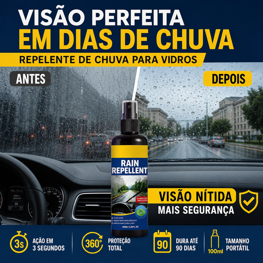 💧 50% DE DESCONTO – Spray Repelente de Chuva para Para-brisas | Visibilidade cristalina, ação rápida & segurança na chuva