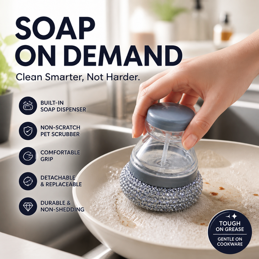🥳HOT SALE🥳💞10K+ SOLD! Scrubber Brush! Built-in soap, non-scratch & ergonomic. Clean pots easily – grab yours! ✅