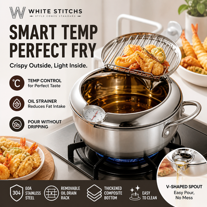 ⏳Promoção por tempo limitado⏰Panela para tempura em aço inoxidável – termómetro, grelha de escorrimento, corpo profundo ✨