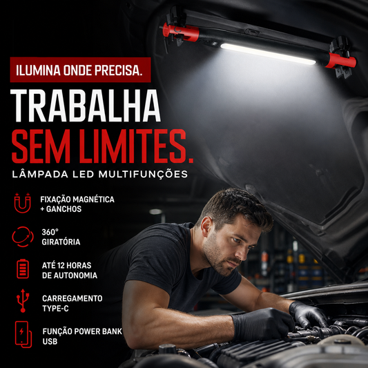 📢 Oferta por tempo limitado com 49% de desconto! 💡 Lâmpada de trabalho recarregável 4 em 1 – mãos livres, em qualquer lugar