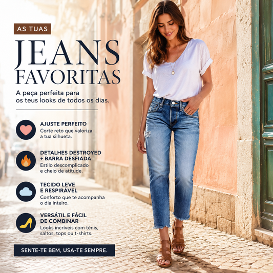 💓Calças de Ganga Slim Fit Desgastadas para Mulher