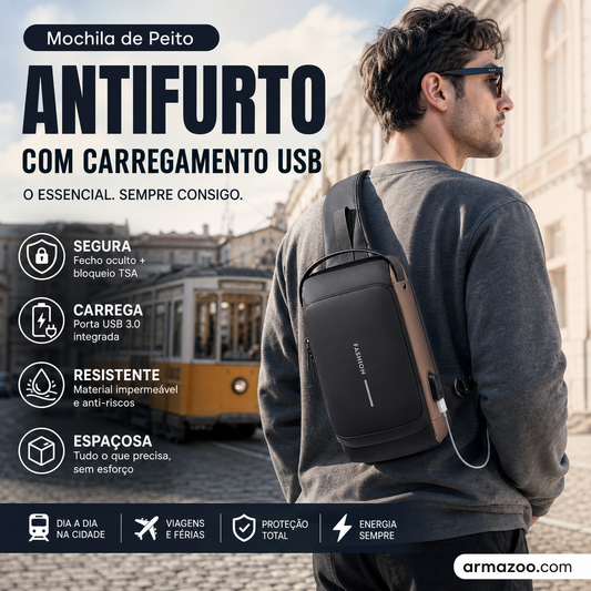 🎒 50% DE DESCONTO! 🔥 Saco desportivo com função de carregamento USB – à prova de roubo, prático e leve – perfeito para viajar, deslocações diárias e atividades ao ar livre ⚡