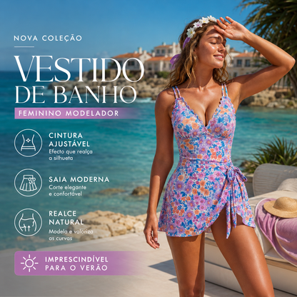 🏖️Fato de Banho com Saia e Decote em V com Nó