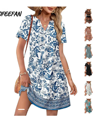 ⏰Promoção de 2026: 50% de desconto💃Vestido midi casual de verão com decote em V e bolsos para mulher