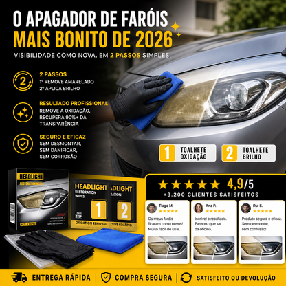 📢📢Compre 5 e ganhe 5 grátis⏰Kit de toalhetes para restauração de faróis de automóvel em 2 etapas