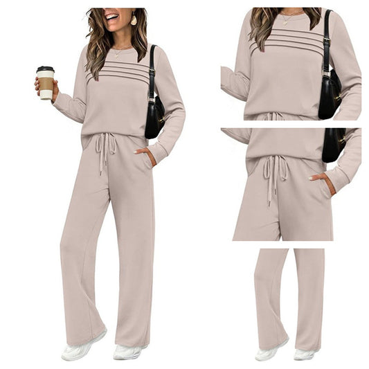 Women's Round Neck Top and Drawstring Pants Se