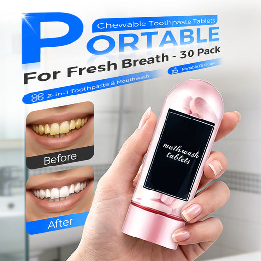 Pastilhas de pasta de dentes mastigáveis e portáteis para um hálito fresco - Embalagem de 30 unidades