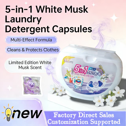 🔥Desconto de 50% no último dia!🔥Cápsulas de Detergente para Roupa Almíscar Branco 5-em-1