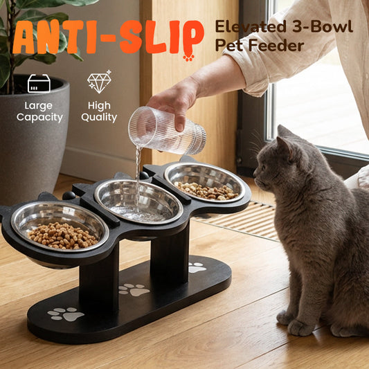 🔥Desconto de 50% no último dia!🔥Comedouro antiderrapante e elevado com 3 taças para animais de estimação