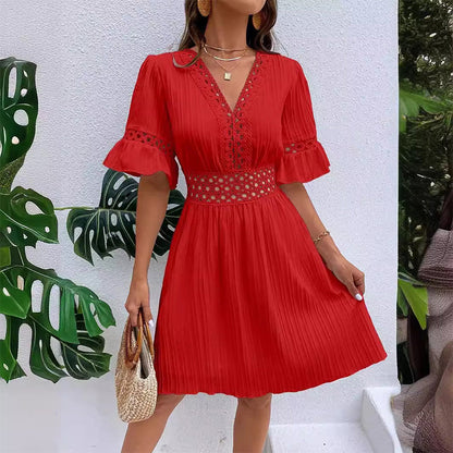 🔥 50% DE DESCONTO – SÓ HOJE 🔥 Vestido Feminino de Renda com Decote V | Feminino, Elegante e Perfeito para o Verão e Festas 👗✨