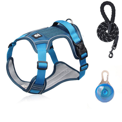 🐕 DESCONTO DE 50% POR TEMPO LIMITADO! 🦮 Conjunto de arnês anti-puxão para cães com trela e coleira LED 💡