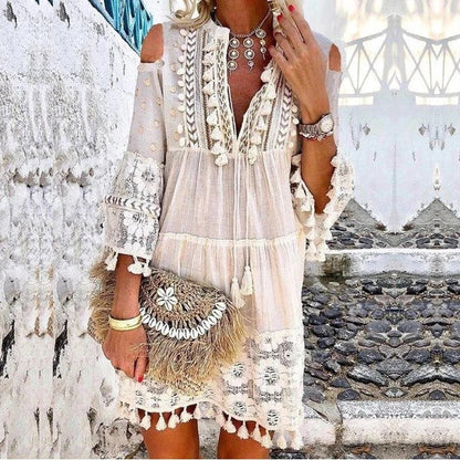 🏖️Promoção de Verão: 49% de desconto🏝️👗Vestido feminino largo em algodão e linho com bordados🌸