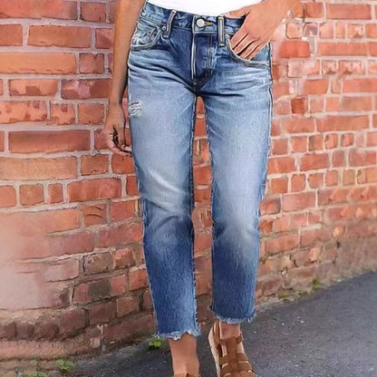 💓Calças de Ganga Slim Fit Desgastadas para Mulher