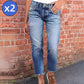💓Calças de Ganga Slim Fit Desgastadas para Mulher