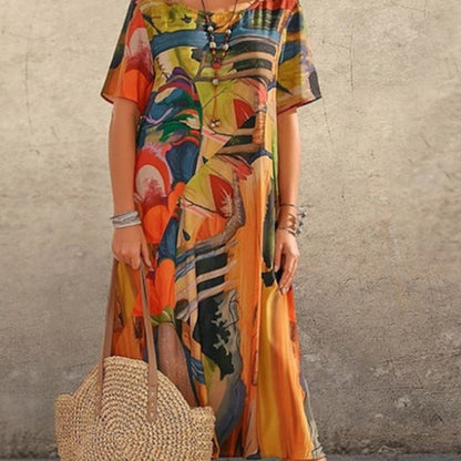 ❤️‍🔥Vestido fluido em cores tropicais vibrantes