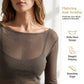 👚 50% DE DESCONTO AGORA! 🕊️ Top feminino transparente com decote em barco – Manga comprida elegante, respirável e que realça a silhueta – Peça perfeita para usar em camadas ✨