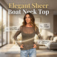 👚 50% DE DESCONTO AGORA! 🕊️ Top feminino transparente com decote em barco – Manga comprida elegante, respirável e que realça a silhueta – Peça perfeita para usar em camadas ✨