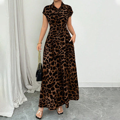 👗🐆Vestido elegante com bainha virada e padrão de leopardo para mulher