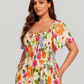 ⏰Promoção de Verão: 70% de desconto💃Vestido midi com decote quadrado, smock floral e bolso