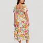 ⏰Promoção de Verão: 70% de desconto💃Vestido midi com decote quadrado, smock floral e bolso