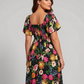 ⏰Promoção de Verão: 70% de desconto💃Vestido midi com decote quadrado, smock floral e bolso