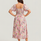 ⏰Promoção de Verão: 70% de desconto💃Vestido midi com decote quadrado, smock floral e bolso
