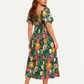 ⏰Promoção de Verão: 70% de desconto💃Vestido midi com decote quadrado, smock floral e bolso