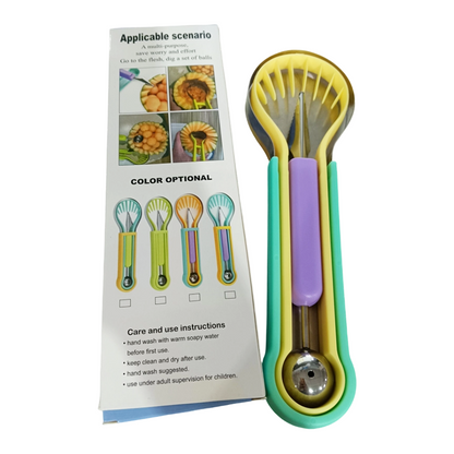 ✨ Melhore a sua forma de preparar fruta — O conjunto multifuncional 3 em 1 com colher para bolas de melão e faca para esculpir! ✨