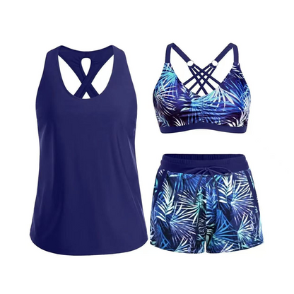 🔥Conjunto de biquíni de 3 peças para mulher com top e calções