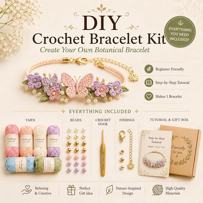 🧶 Kit de pulseira em croché «faça você mesmo», inspirado na natureza 🧘 Reduza o stress enquanto cria arte para usar com as suas próprias mãos.