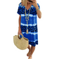 Vestido casual feminino com decote em V, estampado em leopardo e efeito tie-dye