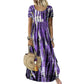 Tendências do momento⭐💃 Vestido midi esvoaçante com efeito tie-dye e caimento elegante – Um estilo versátil para férias e passeios pela cidade