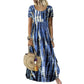 Tendências do momento⭐💃 Vestido midi esvoaçante com efeito tie-dye e caimento elegante – Um estilo versátil para férias e passeios pela cidade