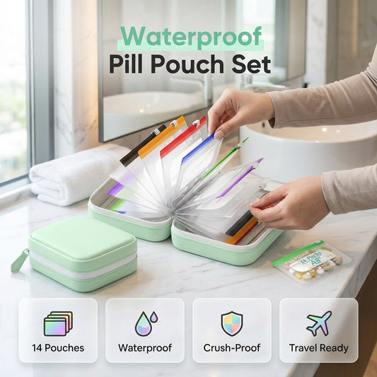 🏆 Preço especial do último dia: 18.99 €! 💊 Conjunto de bolsas impermeáveis para comprimidos A8 – para 7 a 14 dias de medicamentos e vitaminas 💧 Estrutura impermeável e resistente a impactos