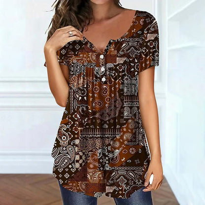 🌞Novidades com 50% de desconto💖Camisola de manga curta com decote em V para mulher